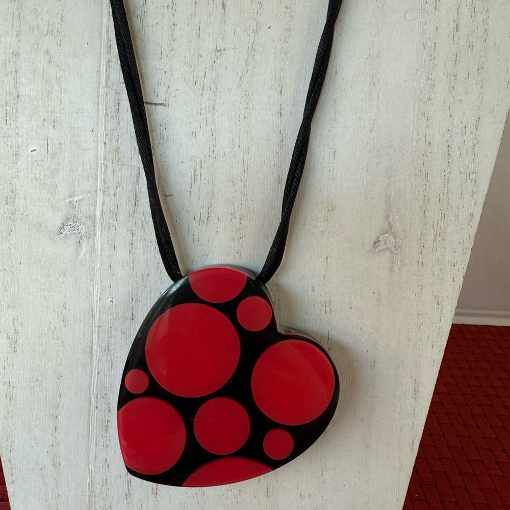 Zsiska Design Heart Pendant Necklace with Red Dots.